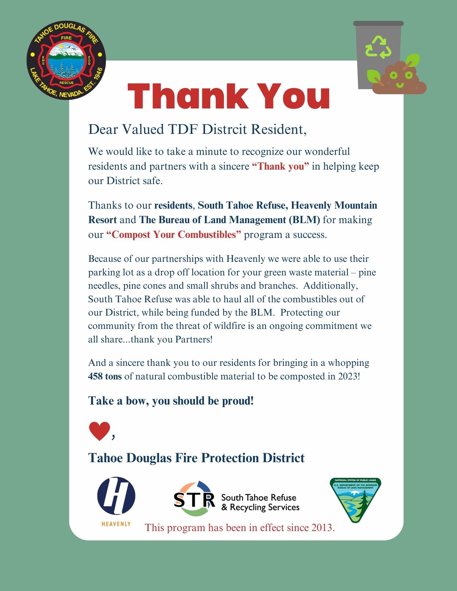 Thank You valued TDF Residents and partners!