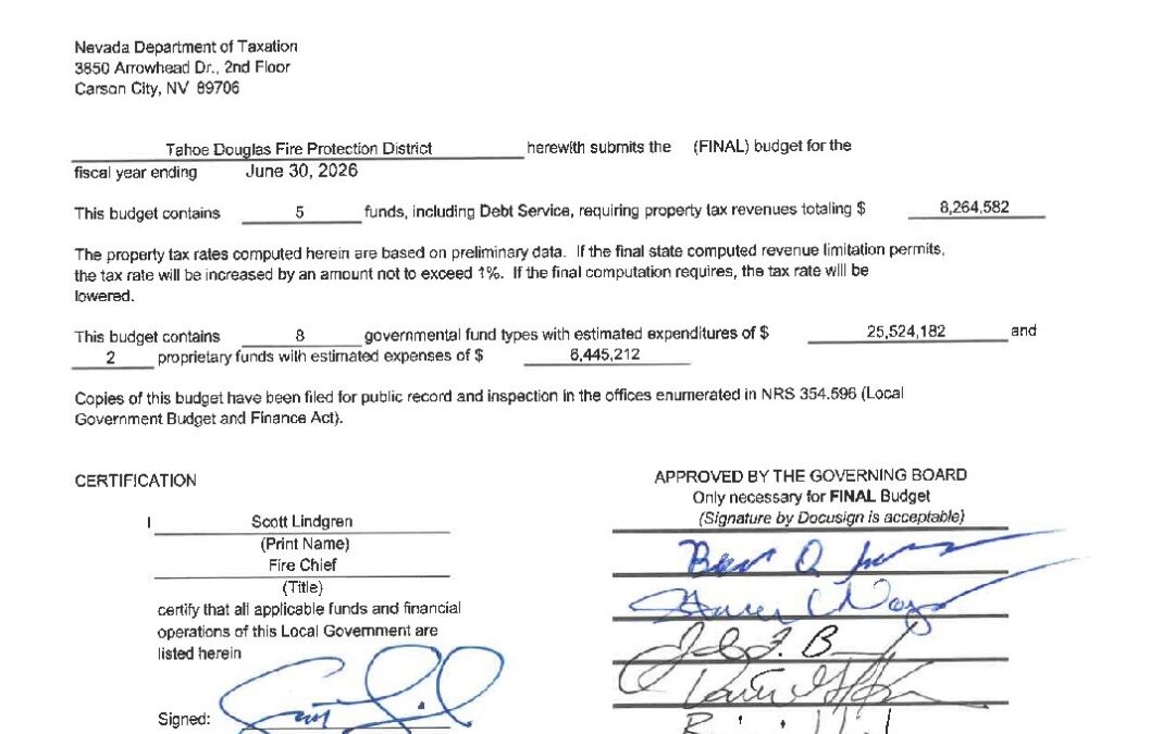 FY25-26 Tahoe Douglas FPD Budget – BOT approved